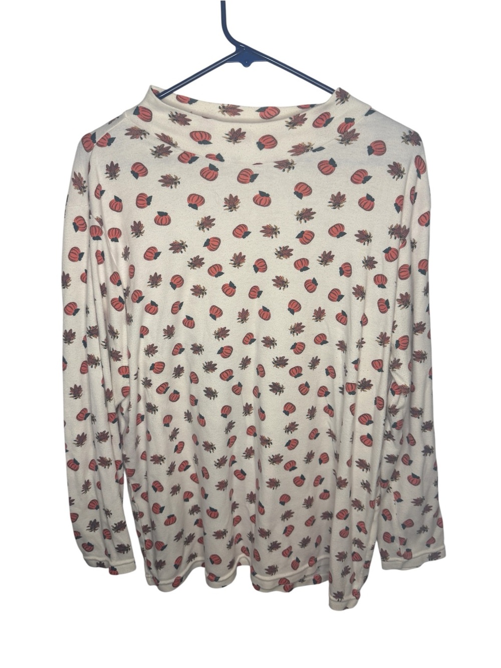 Vintage Basic Editions Fall Pumpkin Leaf Print Mock Neck Long Sleeve Top 1X